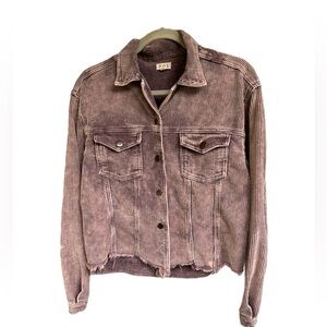 POL Women's Soft Corduroy Relaxed Fit Frayed Hem Jacket Purple Pink, size M